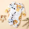 Lente en zomer herfst baby leeuw koala allover jumpsuits voor jongen 210528