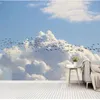 壁紙注文の壁画青い空と白の雲の風景壁紙リビングルームテレビソファーの背景壁の装飾布Papel de Parede 3D