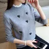 Neploe sweter dla kobiet fałszywe dwa kawałki dzianiny swetry koreański haft jumper luźny słodki sufit smares pani bluzki 210422