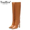 Taoffen Taglia 34-43 Stivali alti al ginocchio Donna Design Pelliccia Scarpe invernali calde Moda donna Stivali tacco alto Calzature donna 210911