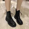 Spring Autumn Motorcycle Platform Casual Women's Short Boots Women Ankle Boots Women Round Toe Lace Up Shoes for Woman 210611