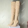 Rontic Women Winter Thigh High Boots Sexy Studded Stiletto Heels Pointed Toe Gorgeous Apricot Club Wear Shoes Women US Size 5153652582