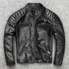 Jaqueta de couro de pele de carneiro homens casacos de moto stand-collar homem magro vestir zipper tamanho grande s-xxxxl preto tops clássico outerwear windbreakers