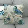 Taie d'oreiller de style campagnard bleu fleurs et oiseaux en lin de haute qualité taie d'oreiller coussin oreiller 45*45CM/17.7*17.7 pouces XG0170