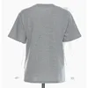 [EAM] Kadınlar Gri Beyaz Düzensiz Ruffles Vual T-Shirt Yuvarlak Boyun Kısa Kollu Moda İlkbahar Yaz 1DD6625 210512