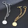 Link, Chain 1 PCS / 2 PCS Retro Elizabeth Coin Charme Pulseiras Para Mulheres Jóias, Antioxidante Aço Inoxidável Cubano Curb Feminino Acessório