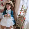 2pcs Baby Girl осень зимняя зимняя рукава Peacock Blue Turkish Испанский винтажный платье Princess Princess Princess Ball платье для девочки рождественские повседневные 210329