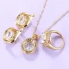 African Wedding Accessories Women Gold Yellow Big Jewelry Sets White Cubic Zirconia Necklace And Earrings Dubai Trendy Jewelry H1022