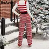 BeAvant Leisure geometry knitted Jumpsuit Sleeveless High waist long women clothes Winter Christmas style jumpsuit women 210709