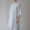 Johnature Женская льняная пуловер платья сплошной цвет пояса половина рукава свободные лоскутные одеяла лето винтажное платье длиной колена 210521