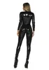 Sexiga svarta Catwomen Jumpsuit Pvc spandex latex kattdräkt för kvinnor faux fetisch läder bodysuits290k