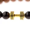 Beaded Strands Nice Natural Wood Dumbbell Alloy Bracelet Black Stone Beads Bracelets For Women Men Fitness Gold Barbell Jewelry Pulseras Ken