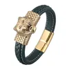 18K guldpläterad rostfritt stål Wolf Head Charm Armband Färgrika Läder Magnetiska Spänne Armband