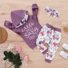 3-24M Otoño Nacido Bebé Niña Ropa Conjunto Letra Con Capucha Camiseta Top Pantalones Florales Trajes Trajes 210515