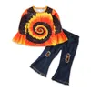 Kleinkind Kind Baby Mädchen Denim Outfit Kleidung Sets Sonnenblumen Hemd Cami Breite Bein Hosen Kleidung Set 1-6Y
