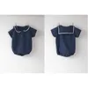 Baby Bodysuit College Windsuit Boys sommarkläder Navy Ultra-Thin Cool Turn-Collar Climbing Clothing 210701