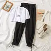 2 Due pezzi Set Donne Stampa dei cartoni animati Stampa O Collo Tshirt e Pantaloni lunghi Set Casual Sexy Summer Summer Manica corta Donne Pantaloni da donna Tuta X0428