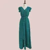 Whffles Pinky Dot Print Long Boho платье сексуальная открытая спинка зеленый бриз случайные уличные одежды Vestidos 210421