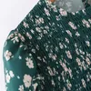 Robe d'impression de motif floral chic vintage Buste élastique O cou à manches longues Casual Wear élégant chic vert robes midi vestidos 210630