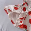 Korean style summer cute cartoon tomato printing clothes sets for girls cotton short sleeve T shirt and loose shorts 2pcs 210508