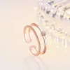 18K Rose Gold Dual Layer Women Ring Band Finger Open Adjustable Diamond Rings Engagement wed Fashion Jewelry Gift Will and Sandy