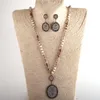 Kolczyki Naszyjnik MD Moda Boho Jewelry Set Semi Cenny Kamienny Szkło Wiązane Pave Crystal Wisiorek Kolczyk Kobiety Prezent Dropship