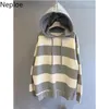 Kvinnors Tröjor Neploe 2021 Kvinnor Koreansk Fashion Striped Tops Loose Casual Hooded Pullovers Ropa Mujer Oversized Sweatshirt Fe