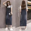 S-5XL Estate Plus Size Jeans Dress Donna Bretelle Abiti di jeans Salopette femminile Coreano Casual Lungo Vestito estivo Robe Femme 210331