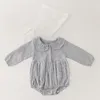 Lente Herfst Baby Meisjes Rompertjes Kleding Bodysuit Turn-down Collar Lange Mouw + Cap Infant 210429