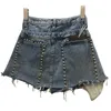 Twotwinstyle falska två denim kort för kvinnor hög midja patchwork rivet casual shorts kvinnliga mode kläder sommar 210625