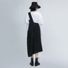 [EAM] femmes noir plissé irrégulière longue robe col asymétrique sans manches coupe ample mode printemps automne 1DD0184 21512
