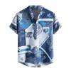 Männer Casual Hemden Hawaiian Shirt Für Männer Fasion Sommer Herren Ethnischen Stil Drucken Kurzarm Taste Bluse Baumwolle Stehkragen Eldd22