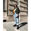 women green full sleeve pockets jackets fashion ladies elastic sleeves zipper keep wearm jacket chic female streetwear 210521