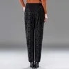 Mature Women Flower Velvet Pant Autumn Spring Velour Straight Trouser Chinese Mother Casual Elastic Waist Bottoms Q0801