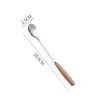 9 Taille Long Manche En Bois Cuillère À Café En Acier Inoxydable Cuillère À Soupe Crème Glacée Dessert Thé Couverts Vaisselle Cuisine Accessoires LLD8496