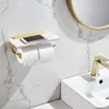 Marmor pappershanddukshållare toaletthållare vägg hängande box mobiltelefon hylla badrum tillbehör borstat guldstång 210720