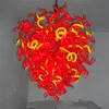 Modern Lamps Red and Yellow Colored Hand Blown Glass Chandeliers Lighting Crystal Pendant Lamp 24 By 32 Inches House Furniture for Living Room Decoration