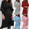 Casual Sukienki Kobiety Eleganckie Biuro Lady Długie Rękaw Bodycon Pulower Party Midi Dress Robe Jesień Zima 2021 Modna odzież