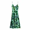 Sexy Women Green Slim Print Long Dress Summer Fashion Ladies Backless Beach Sling Female Spaghetti Strap 210515