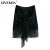 Women Fashion With Knot Tied Tassel Pleated Velvet Mini Skirt High Waist Back Zipper Female Skirts Mujer 210420