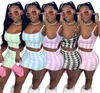 Frauen Plaid Zweiteilige Kleider Einfarbig Minirock Anzüge Spaghettiträger Tank Top + Miniröcke Mode Sommerkleidung 5 Farben 4905