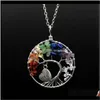 Rock Quartz 100 Handmade Wrapped Natural Stones Crystal Tree Of Life Pendant Necklace Women Men Heart Engraved Letter Family Jewel Qyl V9Oxs