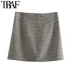 Traf Women Chic Fashion Office Wear Hundstooth Mini Skirt Vintage High Waist Side Zipper Memale Skirts Mujer 210415