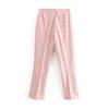 Femmes Plaid Pantalon Taille Élastique Gaine Crayon Lady Zipper Fly Rose Couleur Mode Pantalon Long Pantalon Femme 210515