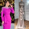 Moslim Fuschia Mermaid Avondjurken Hoge Hals 2021 Kralen Kralen Elegante Lange Mouwen Formele Gelegenheid Groeden Dames Prom Party Wear