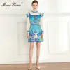 Spring Fashion Women's Dress Ruffles Long sleeve Bright starry sky Print Dresses+Beaded lace-up Small sling 210524