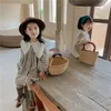 Girls Dress Autumn Casual Big Turn Down Collar Plaid Linen Dresses Korean Clothes Princess 20220223 Q2