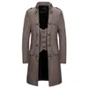 Herringbone Trench Coat Mężczyźni Fałszywy Dwa Kawałki Długa Kurtka Męskie Casual Slim Ciepły Vintage Retro Płaszcz Oversized Windbreaker Coats 210524