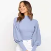 Turtleneck Woman Swetry Spadek Z Długim Rękawem Dzianiny Dla Kobiet Zima Clote Crop Top Jumper Cropped Sweter 210922