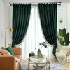 Amerykański Lekki Luksusowy Styl Peacock Zielona Zasłona Do Salonu Sypialnia Aksamitna Blackout Curtain Treatal Decoration Custom 210712